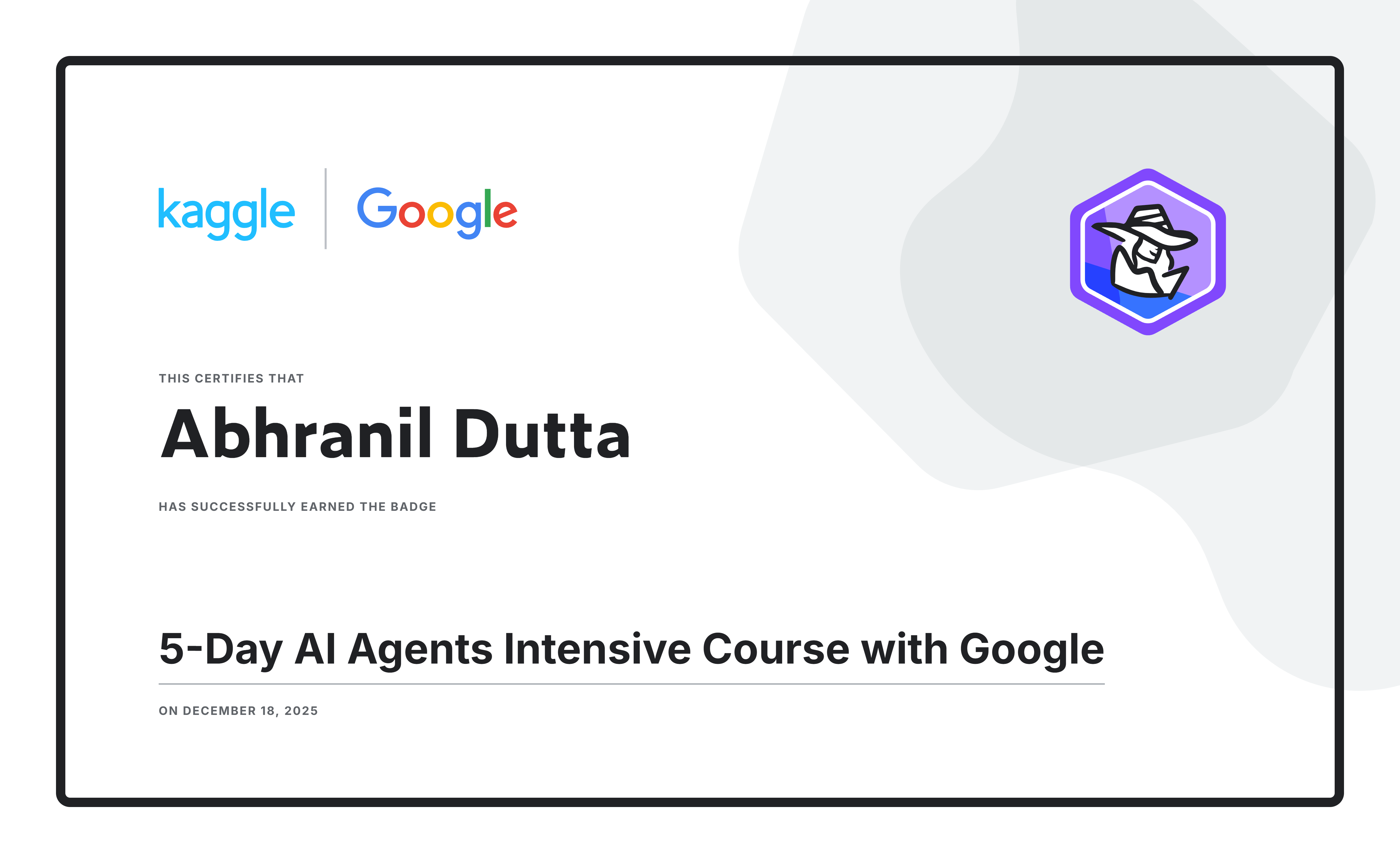 5-Day AI Agents Intensive Course with Google Certificate